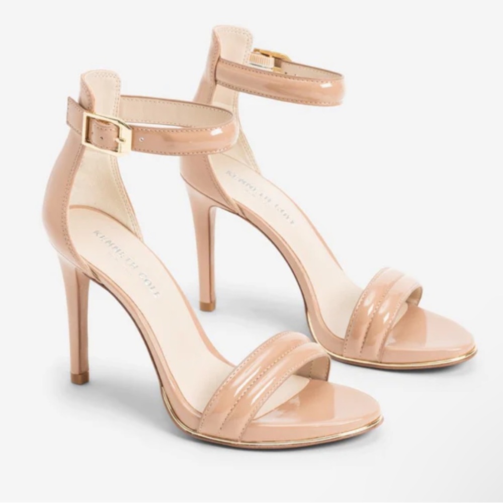 NWT Kenneth Cole Brooke Nude Beige Wet Leather Ankle-Strap High Heel Sandals, 6 - Picture 2 of 5
